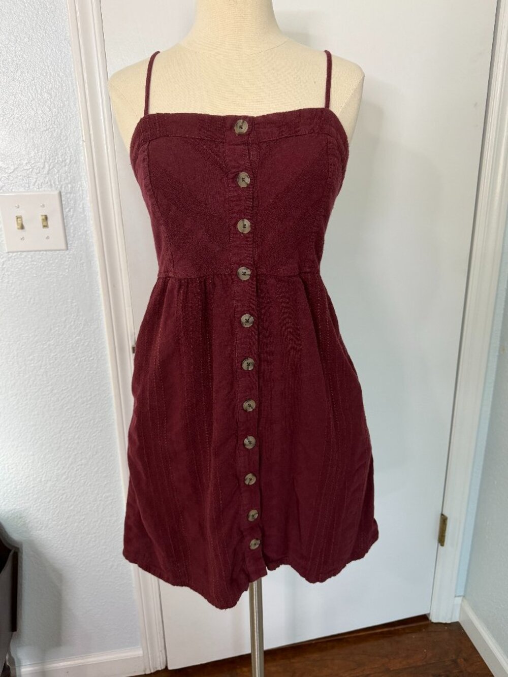Universal Thread Burgundy Button Front Mini Dress Small Cottagecore Boho